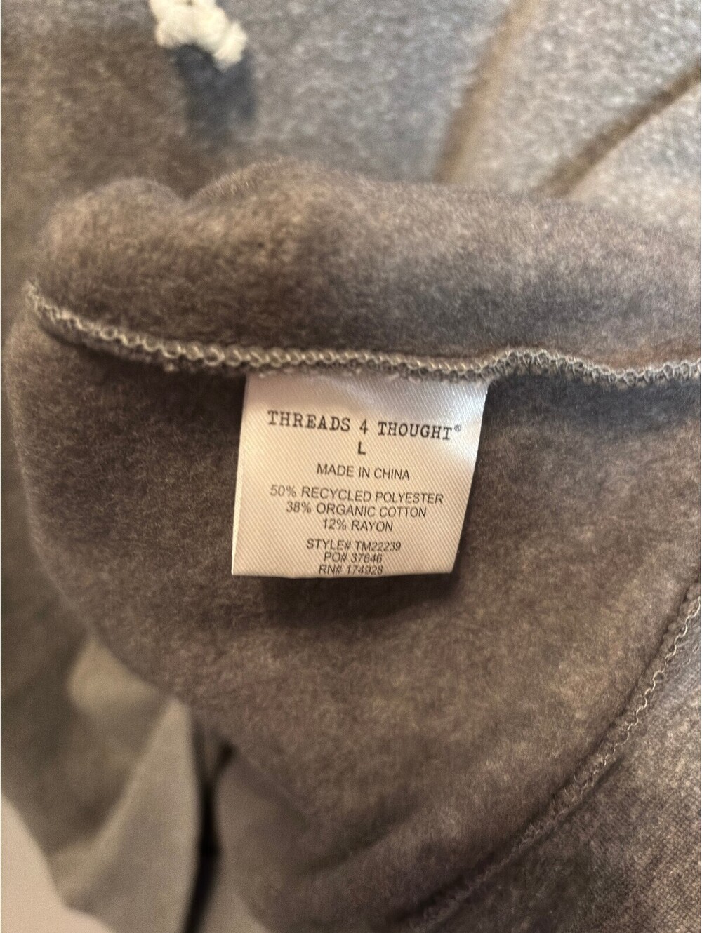 Threads 4 Thought gray and navy gren pullover hoodie - Picture 6 of 7